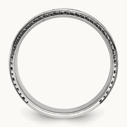 w/ Black RH IBGoodman Men's Polished Satin Grooved Diamond Ring, 14K White Gold