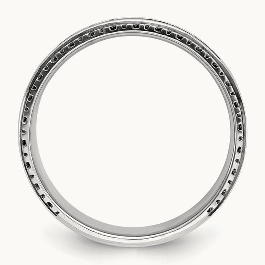 w/ Black RH IBGoodman Men's Polished Satin Grooved Diamond Ring, 14K White Gold