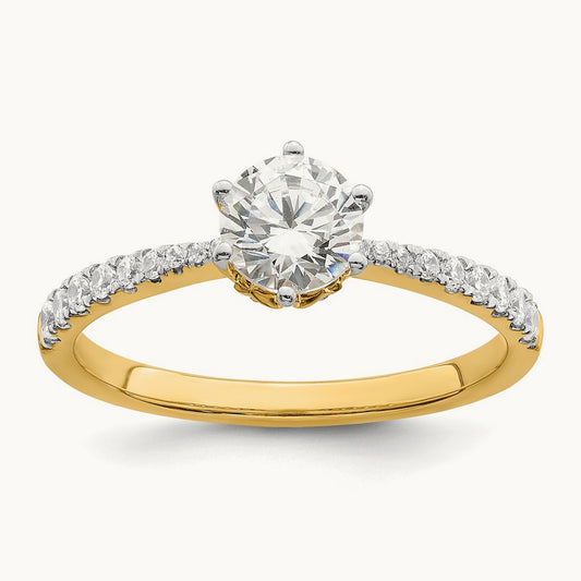 3/4ct Round Leaf Design Semi-Mount Dia Ring, 14K Gold