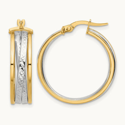 Polished and Diamond-cut Hoop Earrings, 14K with Rhodium — Leslie's