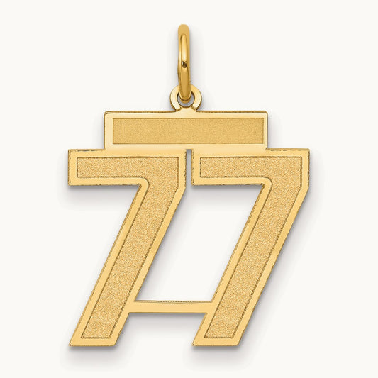 Medium Satin Number 77 Charm, 14K