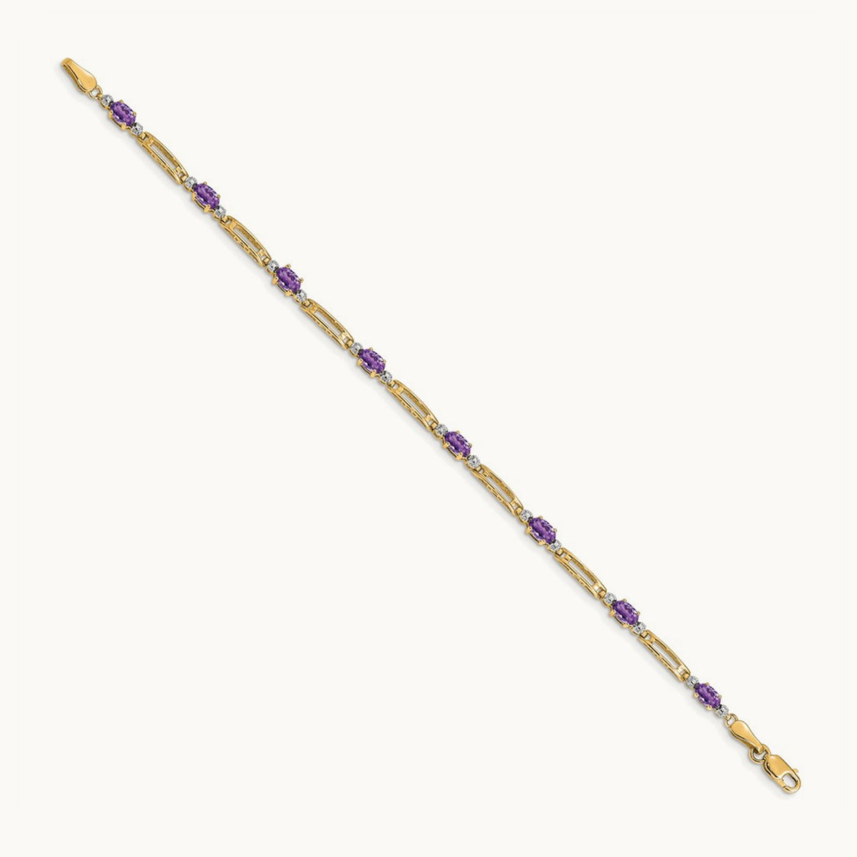 Diamond and Amethyst Bracelet — 14K Yellow Gold