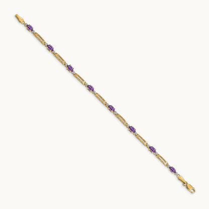 Diamond and Amethyst Bracelet — 14K Yellow Gold