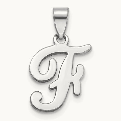 White Gold Script Letter F Initial Pendant, 14K White Gold