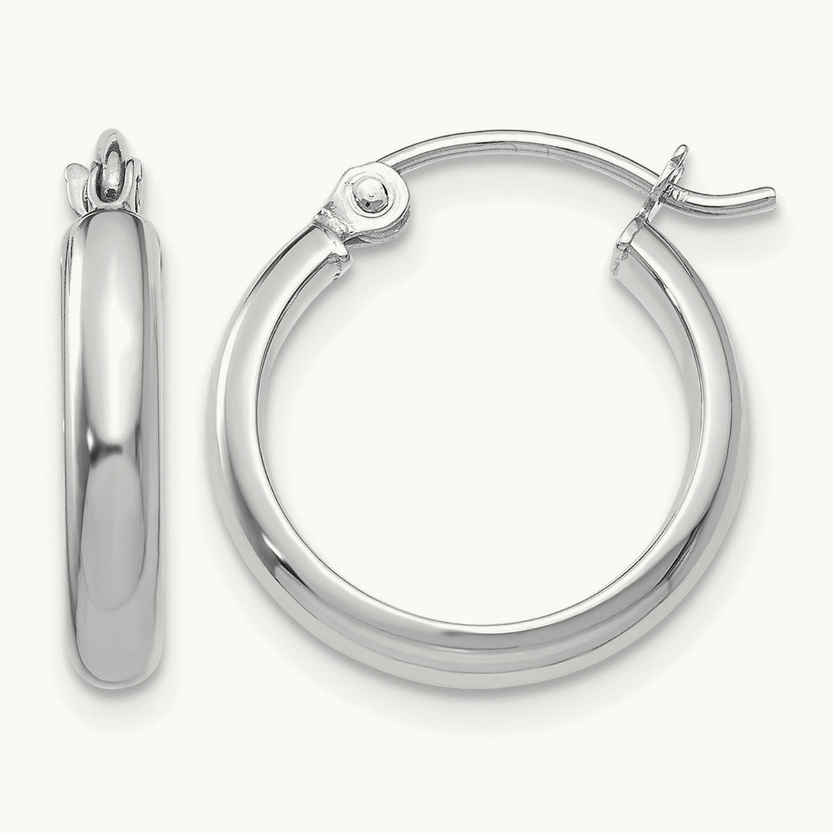 Round Tube Hoop Earrings — 14K White Gold, 13mm