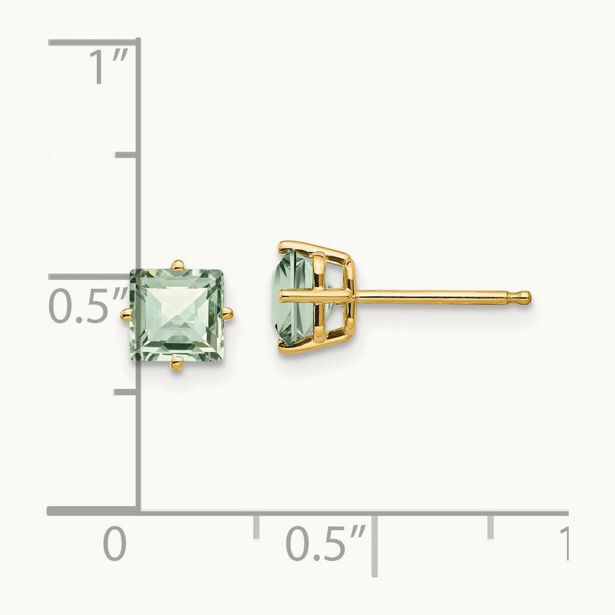 Square Checker-Cut Green Quartz Earrings, 5mm, 14K