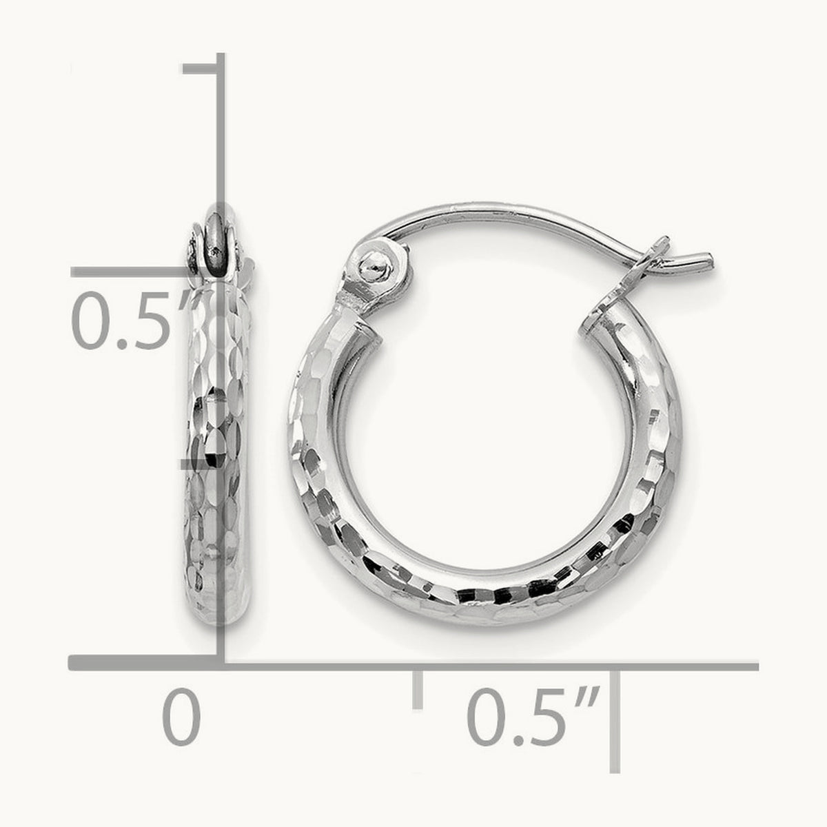 Diamond-cut Round Tube Hoop Earrings — 14K White Gold