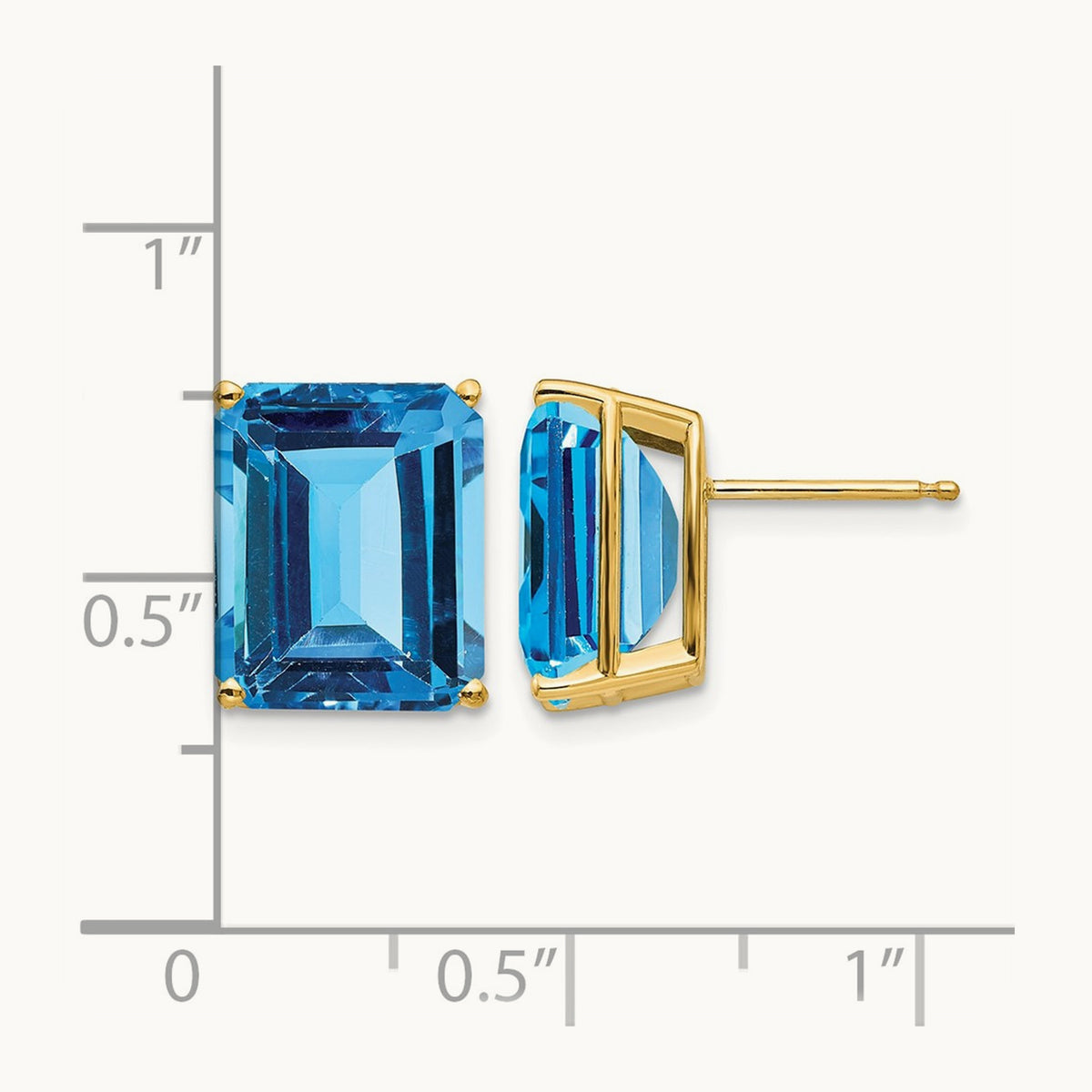 12x10mm Emerald Cut Blue Topaz Earrings, 14K