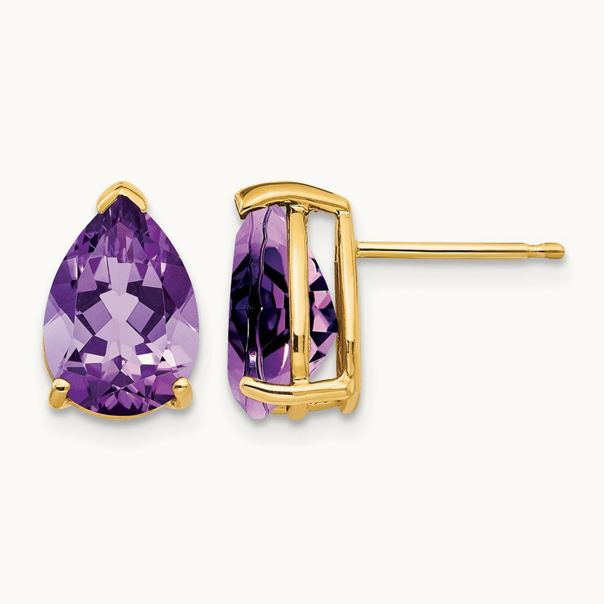 10x7mm Pear Amethyst Earrings, 14K