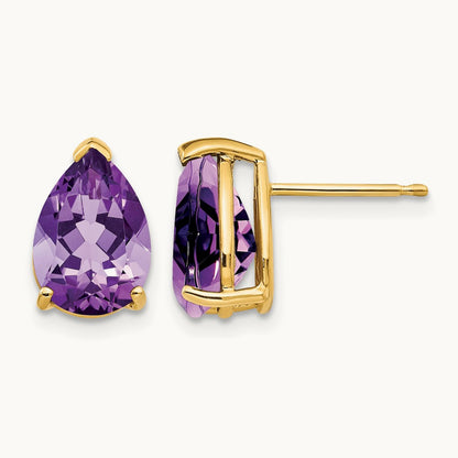 10x7mm Pear Amethyst Earrings, 14K