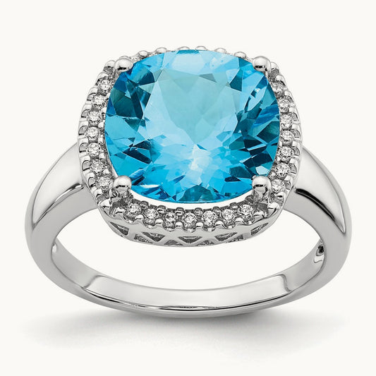 Blue Topaz and Diamond Ring, 14K White Gold