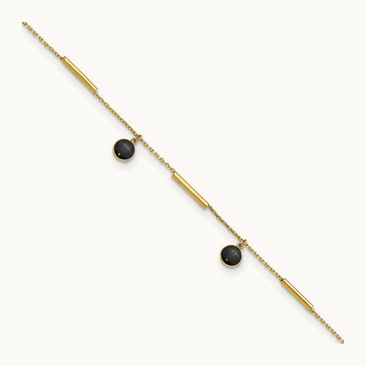 Polished Onyx Dangles and Bars 9in Plus 1in ext Anklet, 14K