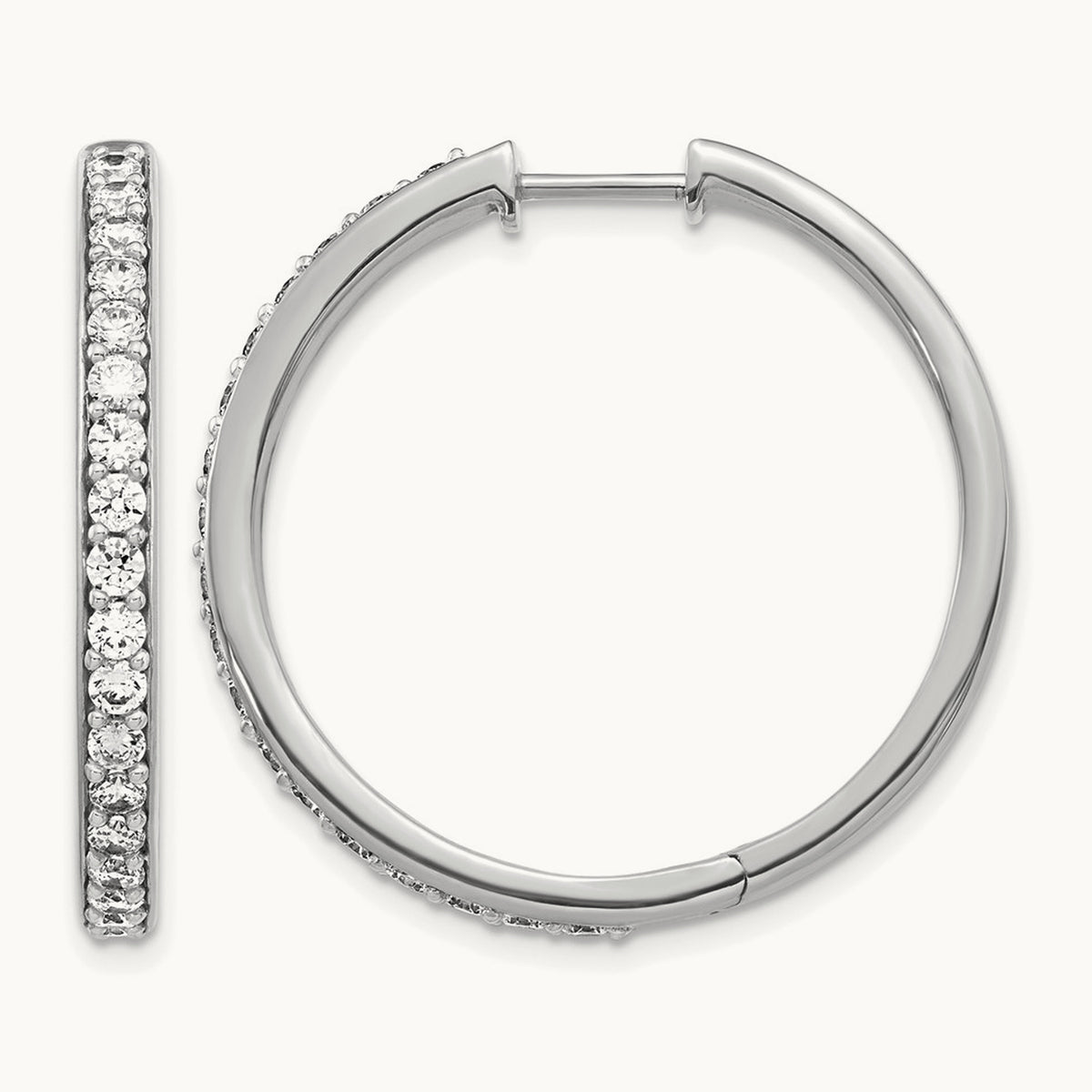 Diamond Hinged Hoop Earrings — 14K White Gold, 30mm, 1.26 ct