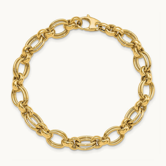 Polished Fancy Link Bracelet, 14K