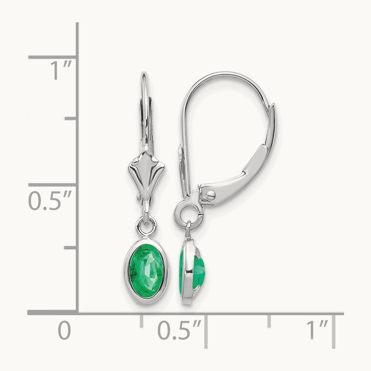 6x4 Oval Bezel May/Emerald Leverback Earrings — 14K White Gold
