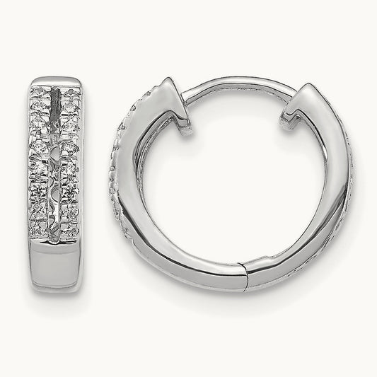 Diamond Hinged Round Hoop Earrings — 14K White Gold, 11mm