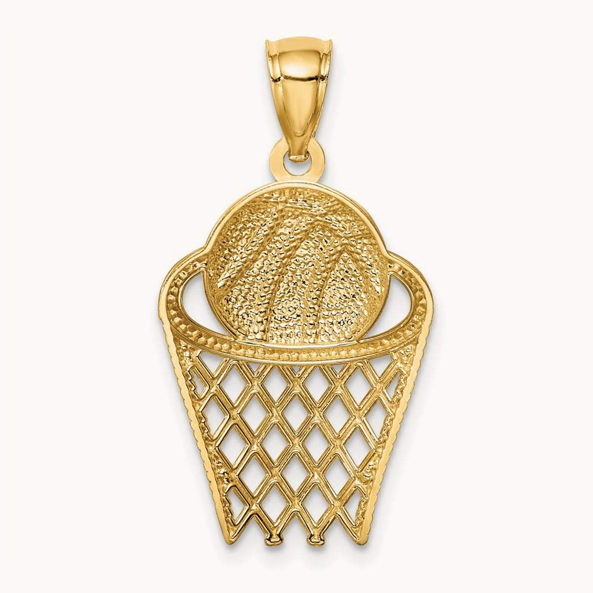 Basketball in Hoop Pendant, 14K