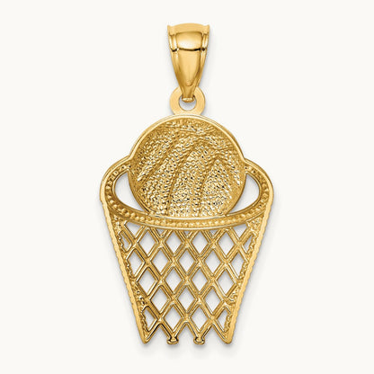 Basketball in Hoop Pendant, 14K