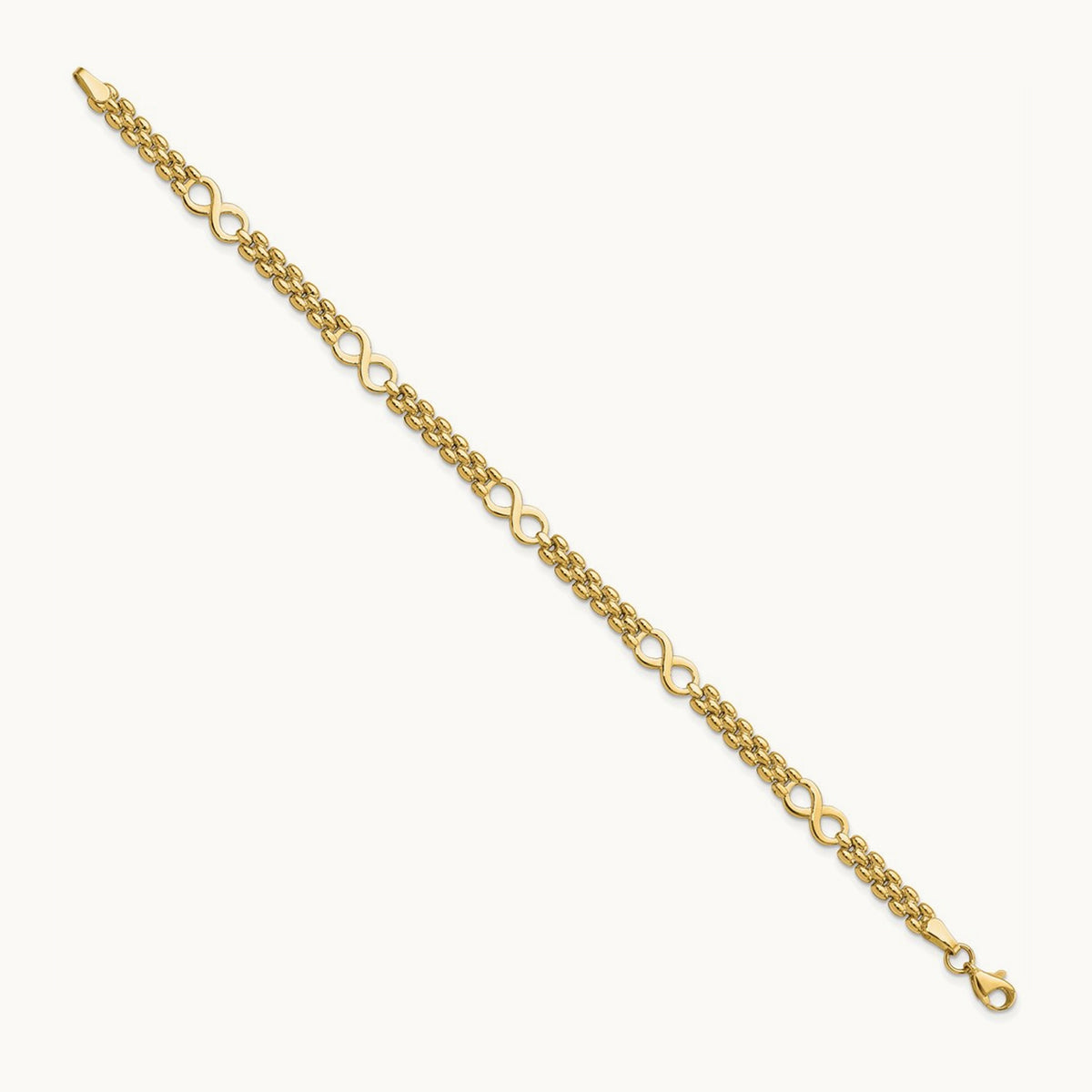 Polished Infinity and Fancy Link 7.5in Bracelet, 14K