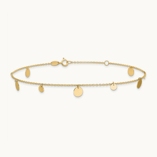 Polished Circles 9in Plus 1in ext. Anklet, 14K