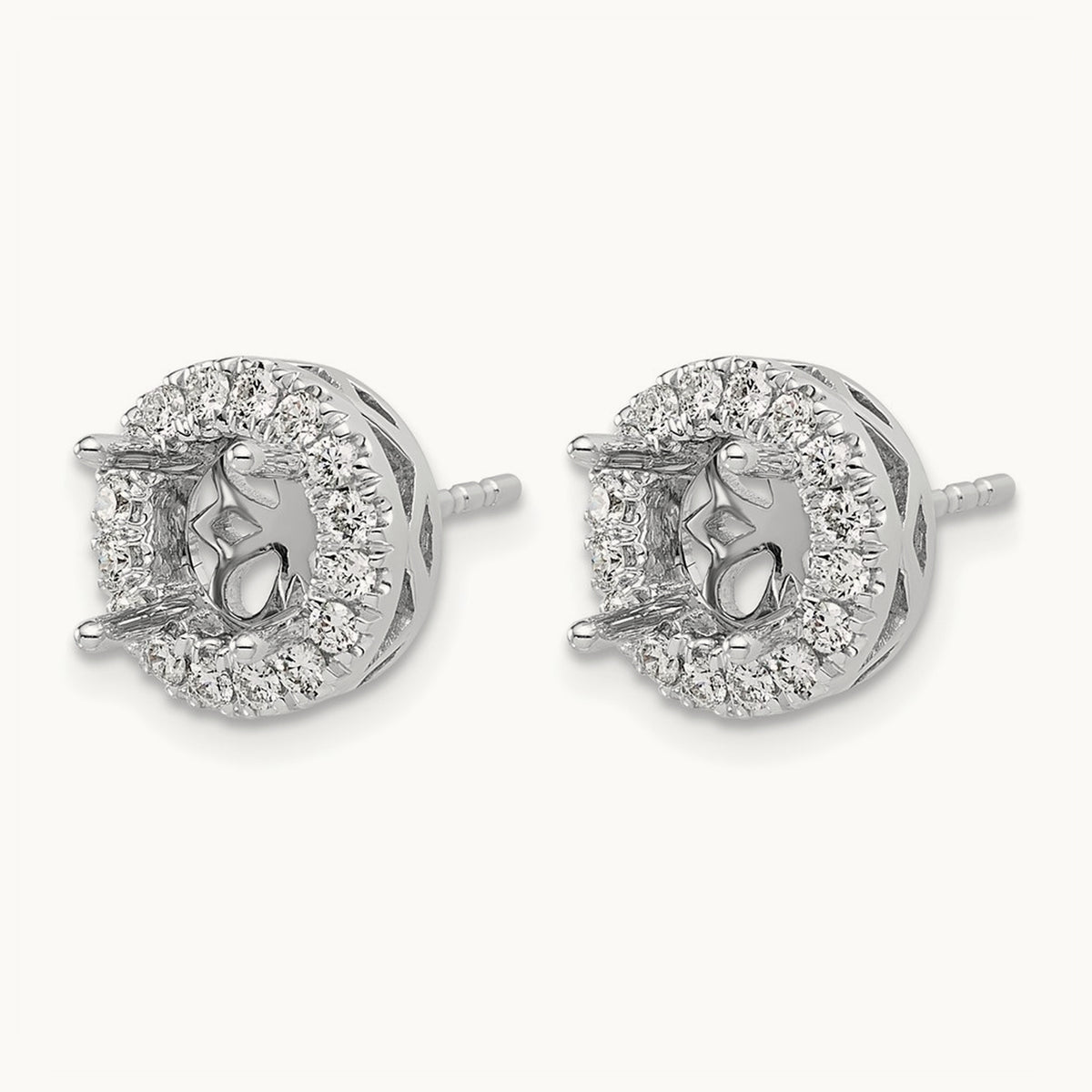 Semi-Mount Round Halo Post Earrings, 0.50 ct tw Lab-Grown Diamond — 14K White Gold