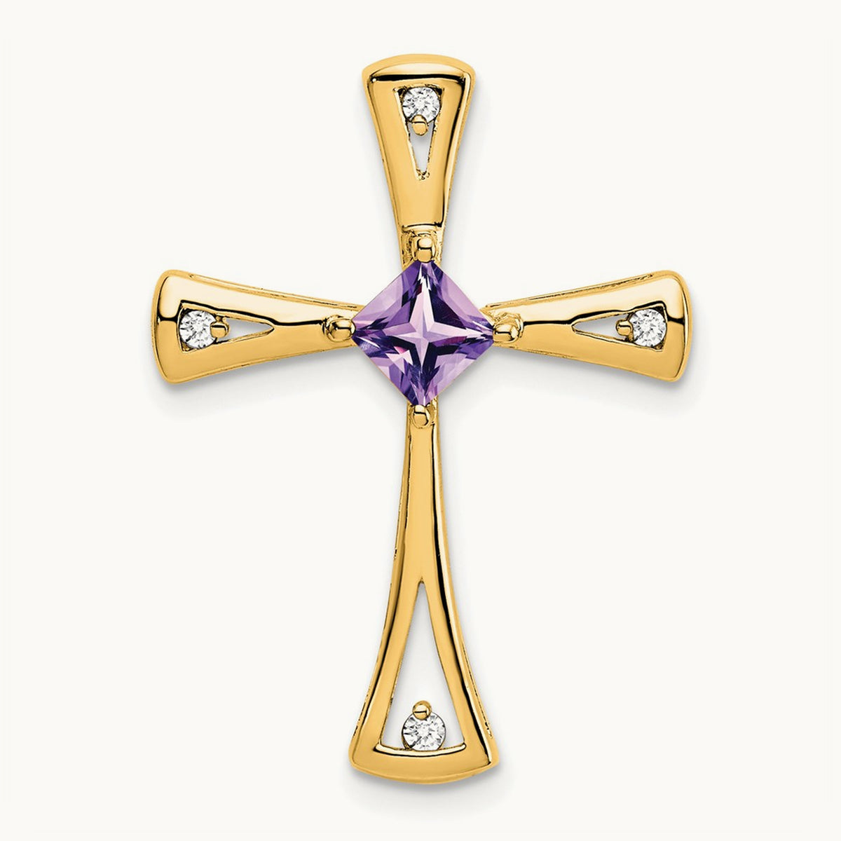 Amethyst and Diamond Cross Chain Slide — 14K Yellow Gold