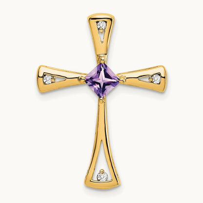 Amethyst and Diamond Cross Chain Slide — 14K Yellow Gold