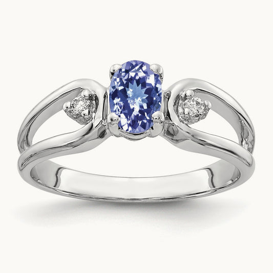6x4mm Oval Tanzanite AA Diamond ring, 14K White Gold