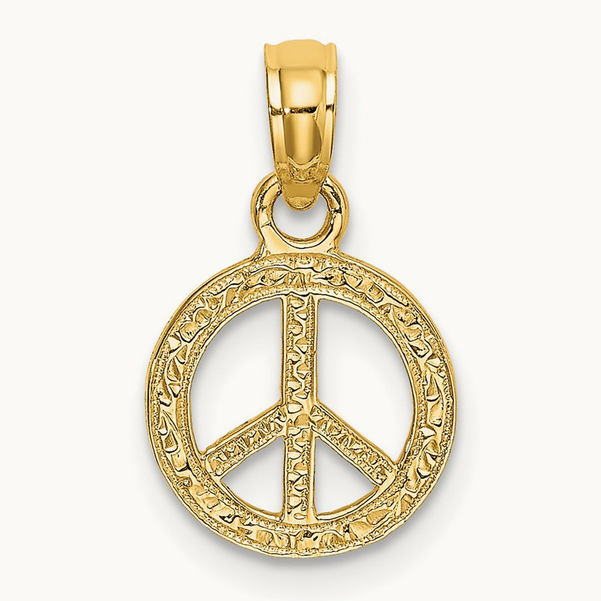 Flat Textured Mini Peace Sign Charm, 14K
