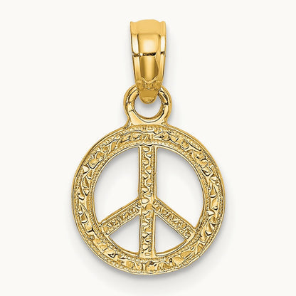 Flat Textured Mini Peace Sign Charm, 14K