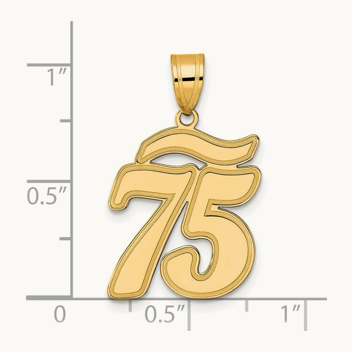 Brushed Border Script Number 75 Pendant, 14K