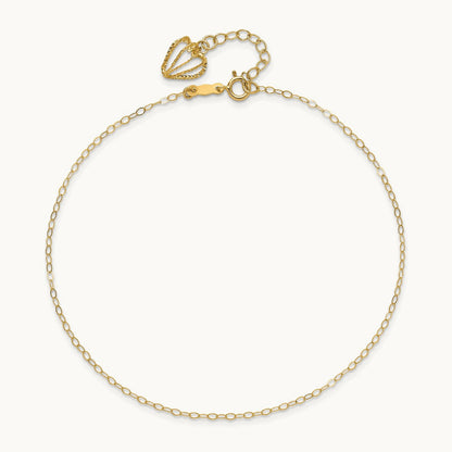 Oval Link Chain with Diamond-cut Heart Cage 9in Plus 1in Ext Anklet, 14K