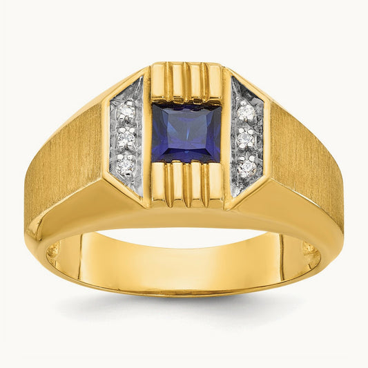 IBGoodman Men's Cr.Sapphire and Diamond Satin Complete Ring, 14K