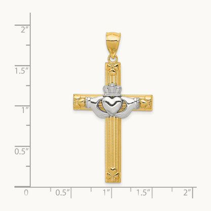 Claddagh Cross Pendant, 14K Two-tone