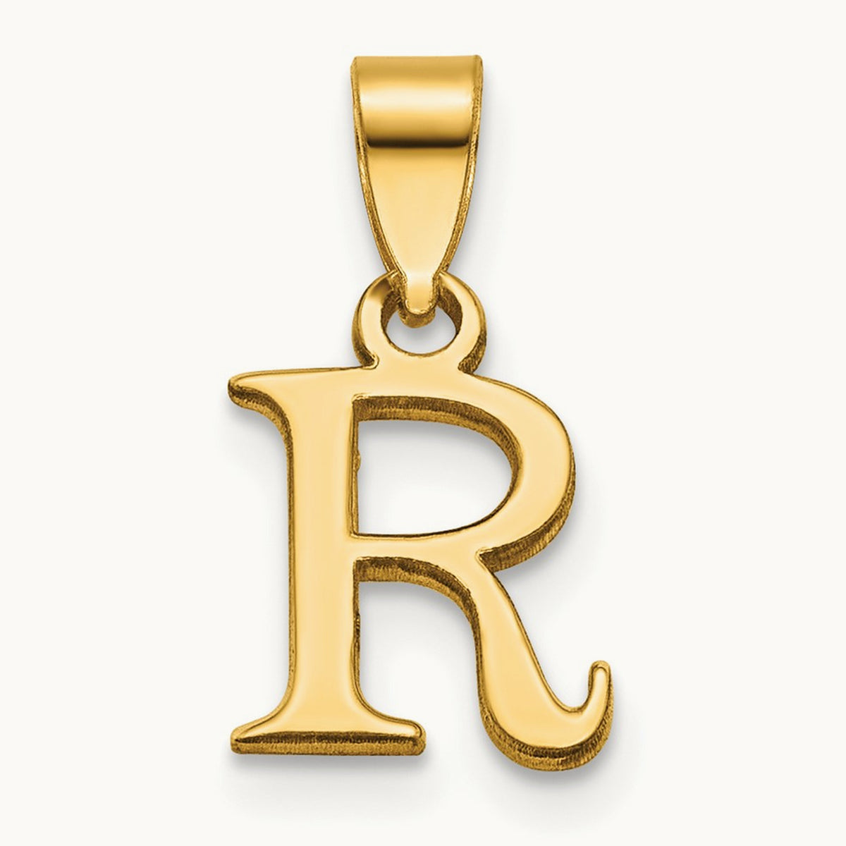 Polished Block Initial Pendant — 14K Yellow Gold, R