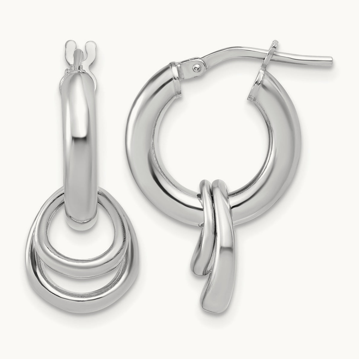 RH-plated Polished Circle Dangle Hoop Earrings, Sterling Silver — Leslie's