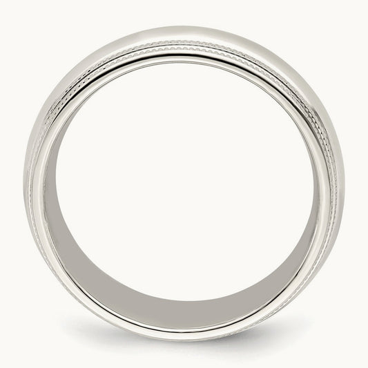 Double Milgrain Comfort Fit Band, 7mm, 10K White Gold