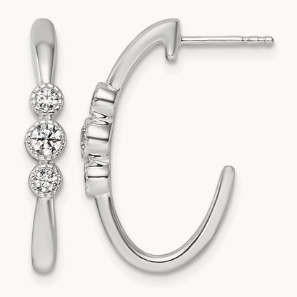 Polished Diamond Fashion J-Hoop Post Earrings, 14K White Gold