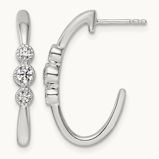 Polished Diamond Fashion J-Hoop Post Earrings, 14K White Gold