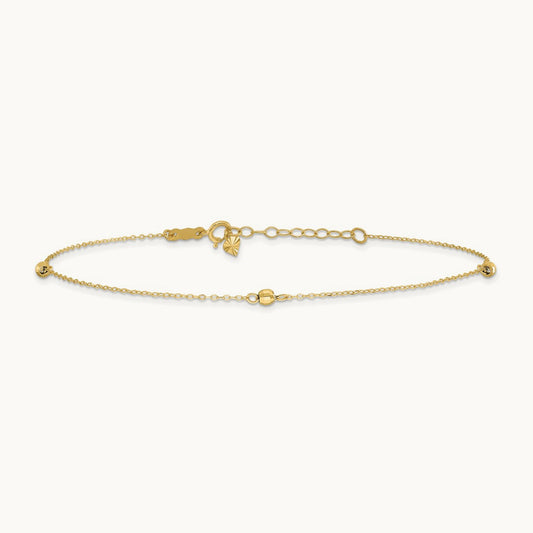 Mirror Beads 9in Plus 1in Ext Anklet, 14K