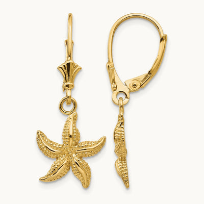 Starfish Leverback Earrings — 14K Yellow Gold