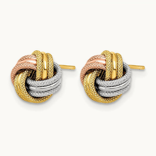 Knot Polished D/C Post Earrings, 14K with White and Rose Rhodium — Leslie's