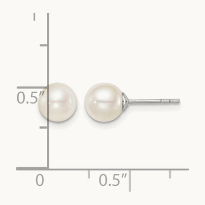 SS Madi K Rhod-plated 6- White Round FWC Pearl Stud Earrings, 7mm