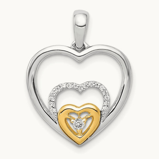1/15ct. Diamond Triple Heart Pendant, 14K Two-tone