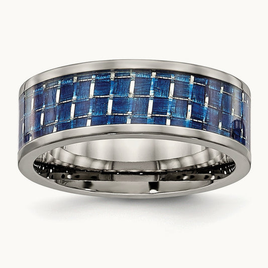 Polished with Blue Carbon Fiber Inlay Flat Band — photo set