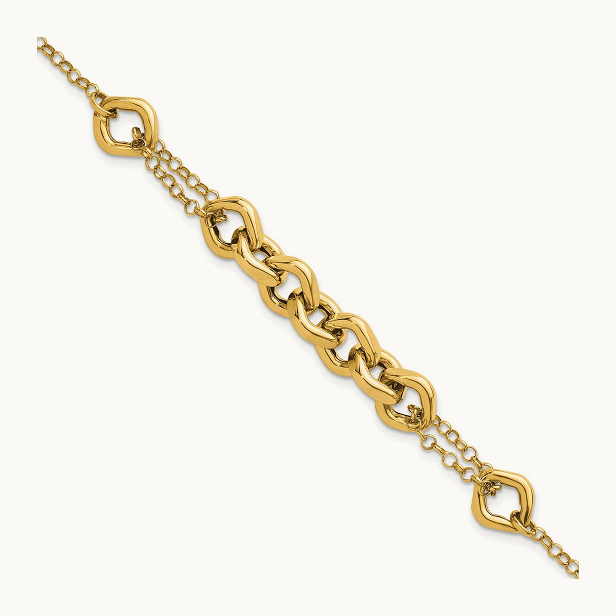 Polished 7.5in Fancy Multi Link Bracelet, 14K