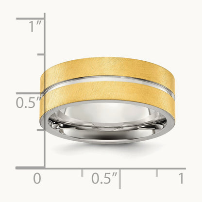 Brushed and Polished Yellow IP-plated Band, 8mm, Titanium