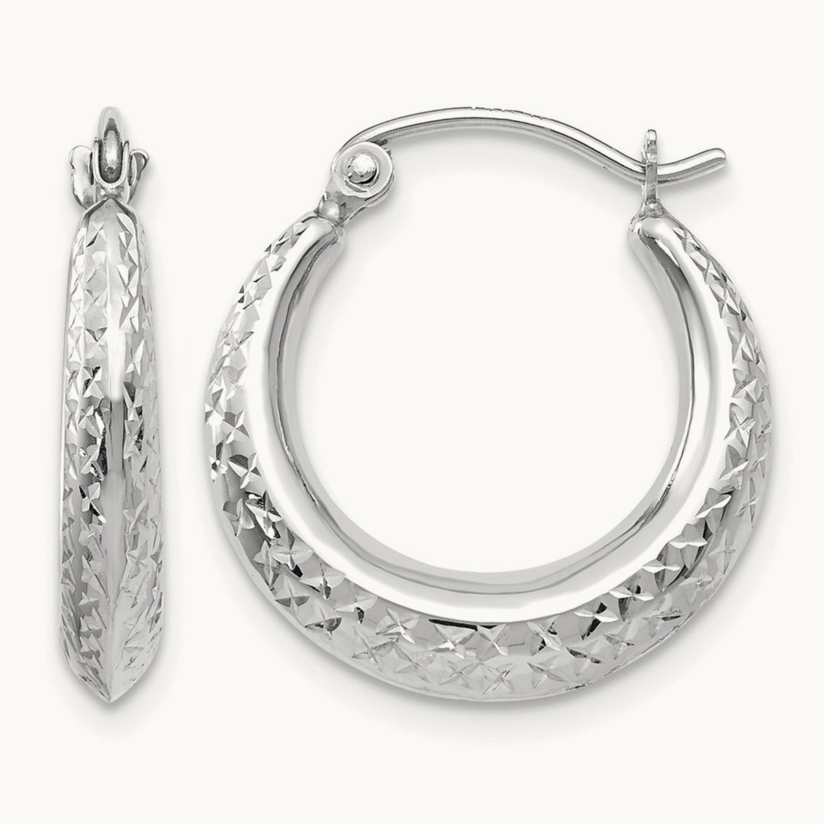 Textured Hollow Hoop Earrings — 14K White Gold