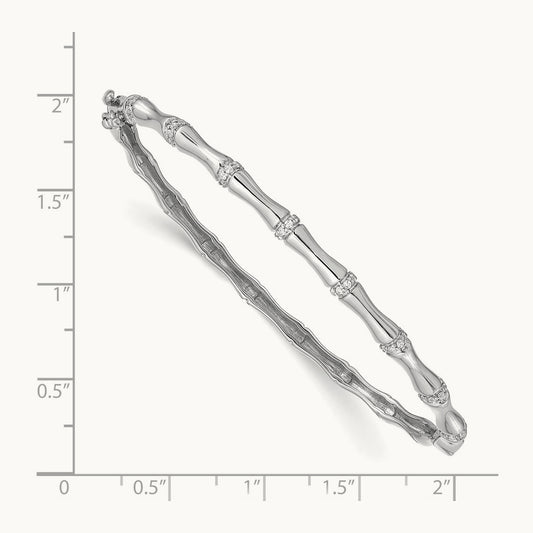 Bamboo Design Diamond Hinged Bangle — 14K White Gold