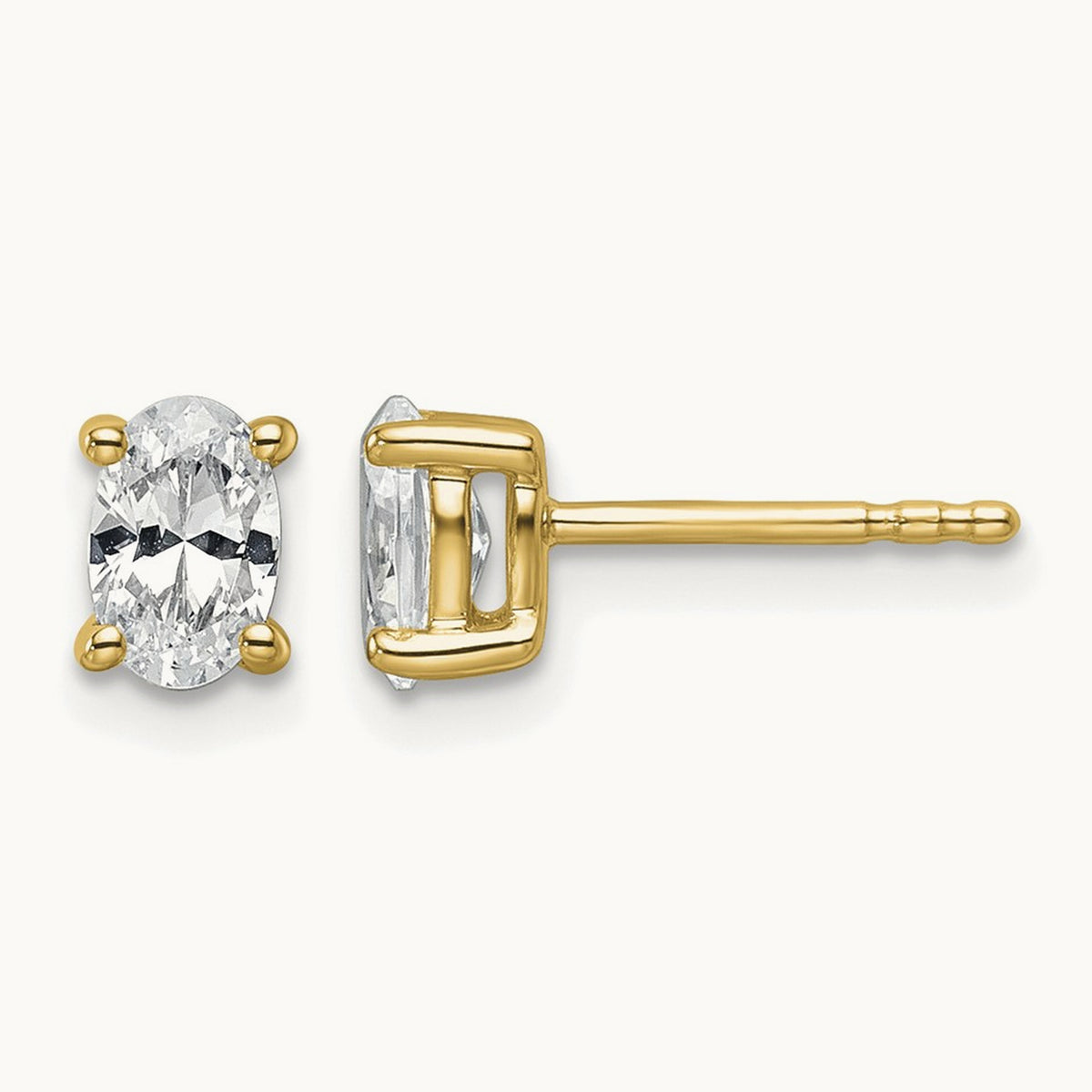Oval Four-Prong Stud Earrings, 0.50-6.00 ct tw Lab-Grown Diamond — 3/4 ct, 14K Yellow Gold